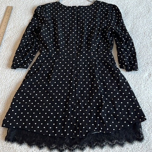 Forever 21 polka dot dress black white 3/4 sleeves lace hem detail M|L - Picture 11 of 11